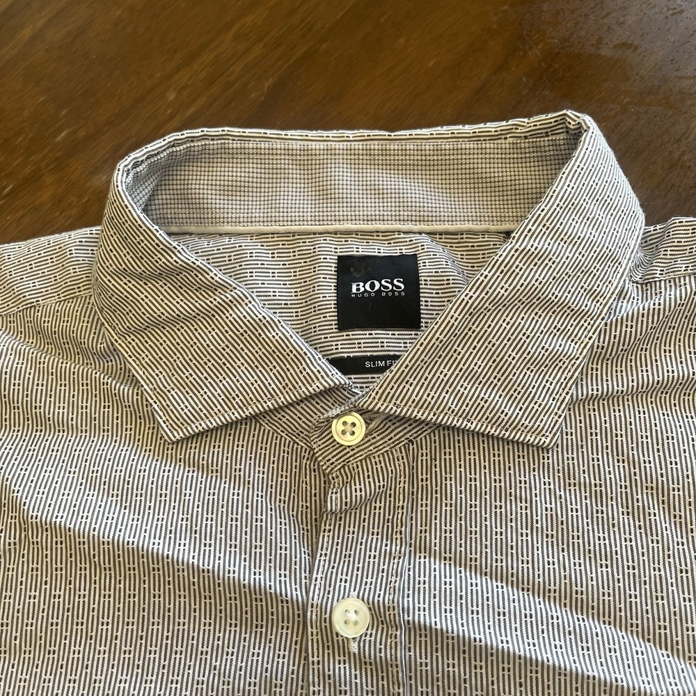 Hugo Boss Shirt Men's 2XL White Black Long Sleeve Dress Shirt Cotton Regular Fit - Picture 5 of 12